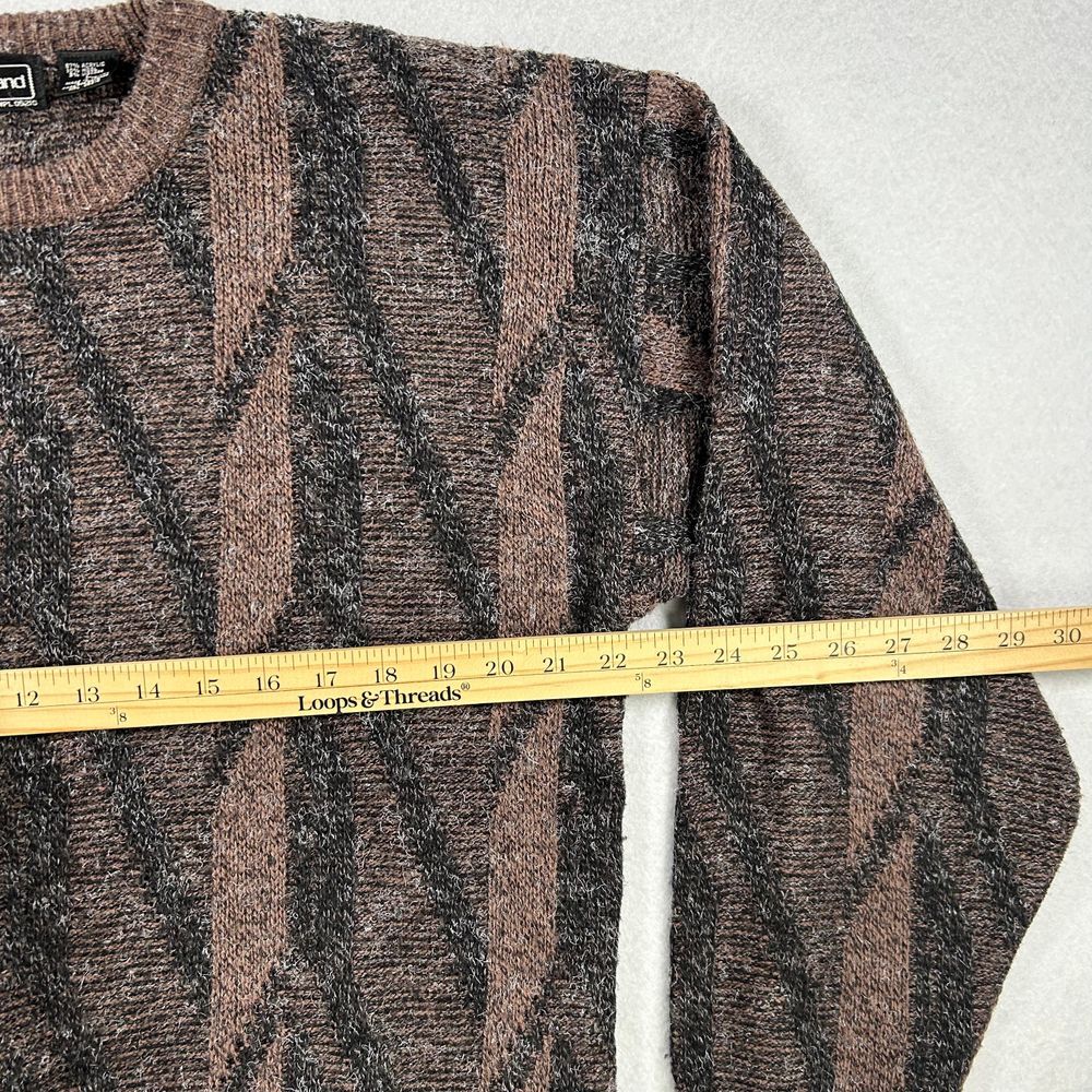 Peter England Sweater Mens Large Brown Geometric Diamond Wool VTG Knit Crewneck - Picture 5 of 5